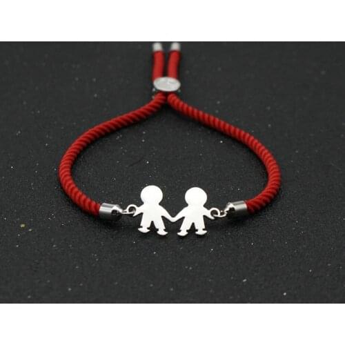 Cute Bear Brand Stainless Steel Little Boys Charm Bracelet Lucky Red Thread Rope Adjustable Friendship Bracelets For Child Gift