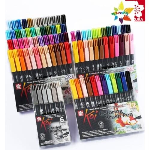 Sakura Koi Color Brush,6/12/24/48 color,Flexible Nylon Nib.Used in fine art,illustrations,blending and layering,translucent box