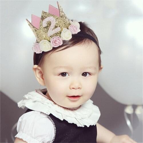 Baby First Birthday Decor Flower Party Cap Crown Headband 1 2 3 Year Number Priness Style Birthday Hat Infant Festival Headband