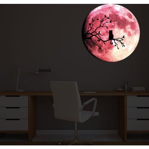 1PC Moon Cat Glow In Dark Luminous Fluorescent Vinyl Wall Sticker 30*30cm For Kids Room Decorative Home Decor Bedroom Decal