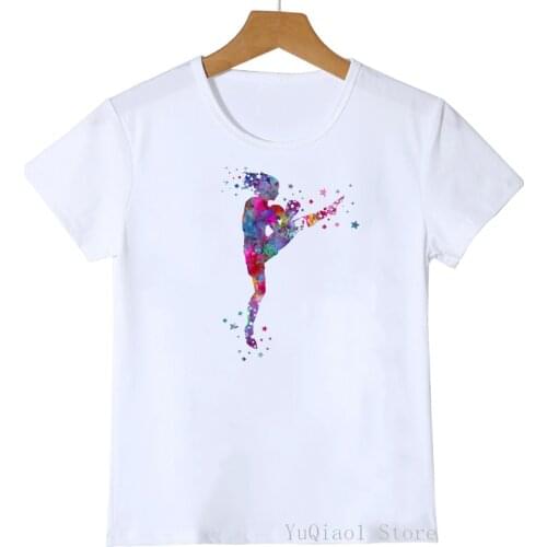 Baby boys/girls watercolor thai boxing girl print t shirt kids clothes white harajuku kawaii tshirt summer fashion unisex shirt