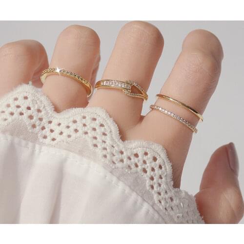Delicate Jewelry 14K Gold Plated Adjustable Crystal Rings for Women Simple Style Cubic Zircon Wedding Rings