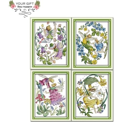 Joy Sunday C524C525C526C527 14CT 11CT Counted and Stamped Home Decor April May June July Flower Faerie Needlepoint Cross Stitch