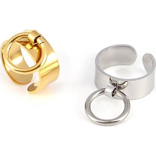 Round Charms Rings Stainless Steel Ring For Women Open Finger Rings Punk Female Geometric Gold Wide Rings Jewelry Chain Rings