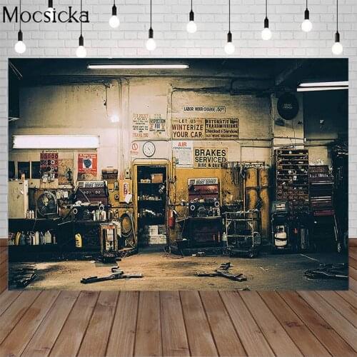 Mocsicka Car Repair Warehouse Backdrop For Photography Auto Mobile Mechanic Party Wall Decor Banners Background Photo Studio