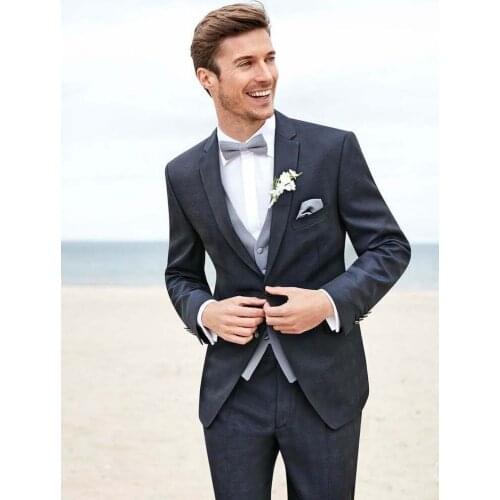 ANNIEBRITNEY 2020 Men 3 Piece Slim Fit Wedding Tuxedo Groom Formal Custom Suit Set Skinny Prom Wedding Men Suit With Satin Vest