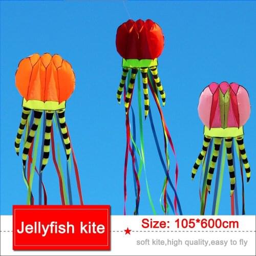 Soft Inflatable Jellyfish Kite for Kids and Audlts Outdoor fun Single Line Flying Kites with Long tails Easy to Fly