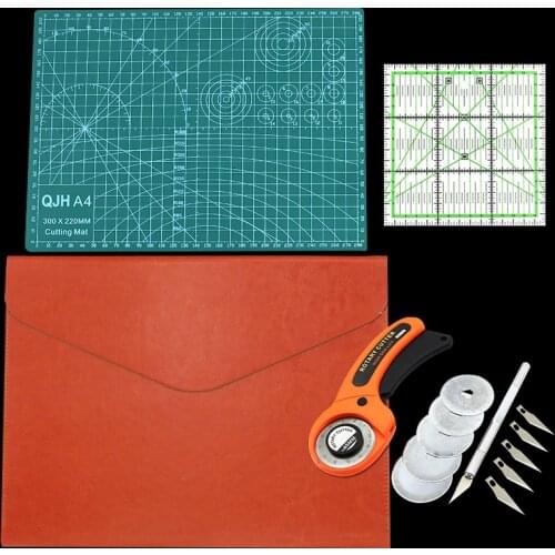 Sewing Kit Set Clothing Sewing Tools Hand Cutting Knife Set Patchwork Cloth Knife Patchwork Ruler DIY tool A4 cutting pad