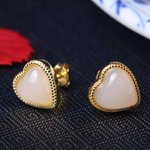 Natural and nephrite yu classic heart-shaped earrings, classi S925 Earrings2054