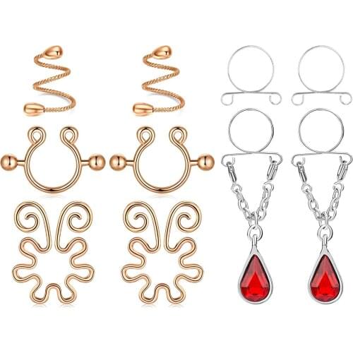 Non-Piercing Nipple Rings Clip On Nipplerings Faux Body Piercing Jewelry for Women 4 Pairs Fake Nipple Rings Stainless Steel