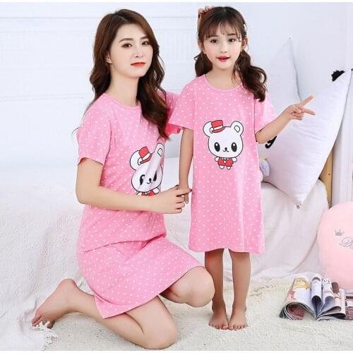 100% Cotton Girls Nightgown Childrens Summer Nightdress Dressing Gown Cotton Nightwear Mother Kids Night Dress Girl Sleepwear