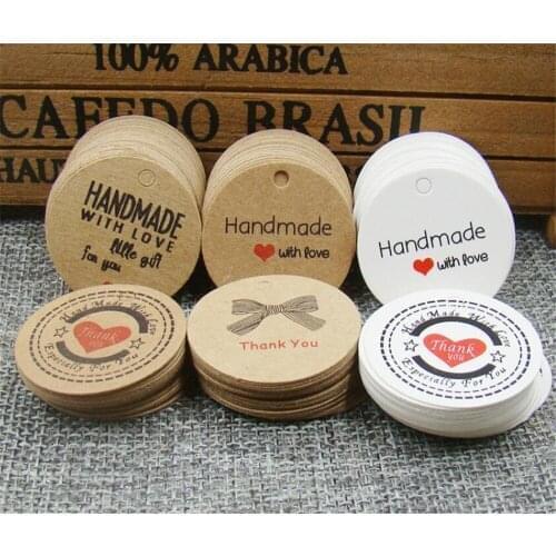 New 100set/lot 100pcs multi cute brown white paper gift label tag handmade jewelry charms tag round wedding favors cookies