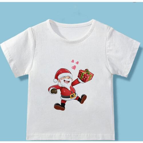 Summer 2019 New Christmas Shirt Kids Elk Santa Claus Gift Socks Printed T-shirt Boys Kawaii Girl T Shirt Children Harajuku
