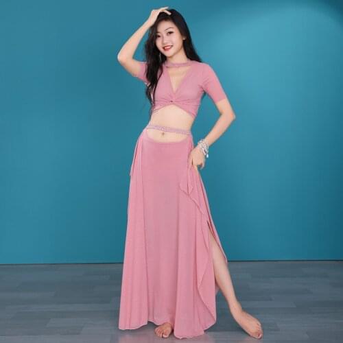 New Summer Girls Belly Dance Costume Set 2 PCS Water Yarn V Neck Blouse Top & long skirt S/M/L
