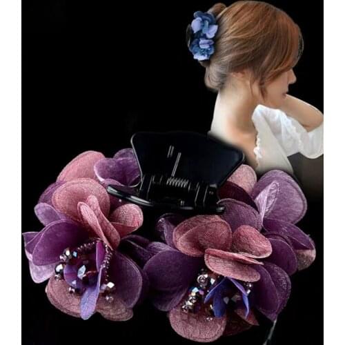 New Floral Hair Claw Hair Clips Big Cloth Flowers Plastic Hair Crabs Clip for Women Girls Shark Clips Hair Accessories Headdress