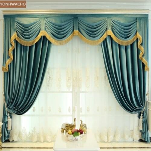 Custom curtain new thick luxury shading velvet living room villa blue green cloth blackout curtain valance tulle panel C238