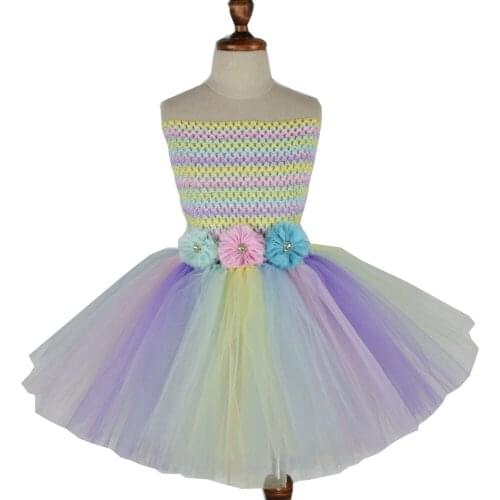 Unicorn Rainbow Flower Tutu Dress Baby Birthday Party Tulle Dress Girls Halloween Unicorn Fluffy Costume Girl Photography props