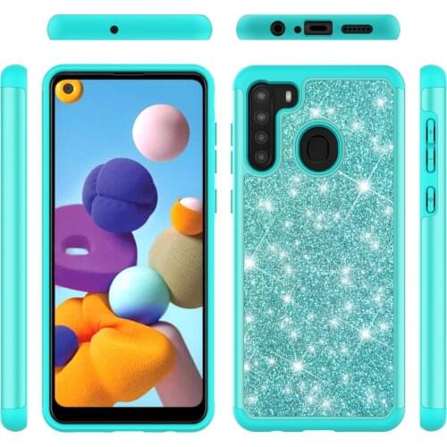 Shockproof Armor TPU Shiny Case for Samsung Galaxy A21 SM-A215U Glitter Shockproof Luxury Back Phone Cover Protective Capa
