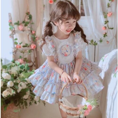 Retail New Baby Girls Fairy Lace Cartoon Flower Dress , Girls Princess Sweet Party Clothes 2-6T