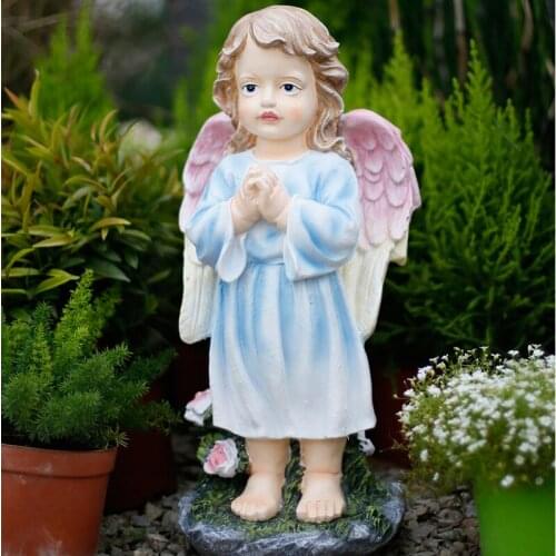 40CM HIGH GARDEN STATUE YARD BALCONY CHARACTER FIGURINES HOME FURNISHING DECOR ANGEL ELF BOY STANDING ON STONE PRAYING STATUE