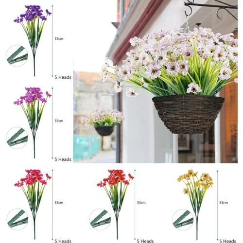 Silk Artificial Flowers Home Decor 5 Heads Fake Spring Grass Flowers Plastic Plant Wedding Party Decorative Artificial Flowers