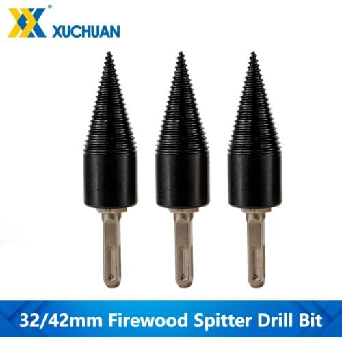 Firewood Splitter Drill Round/Hex/Triangle Shank Wood Drill Bit 32-42mm For Woodworking Cut Tools HSS Split Cone Drilling Bits