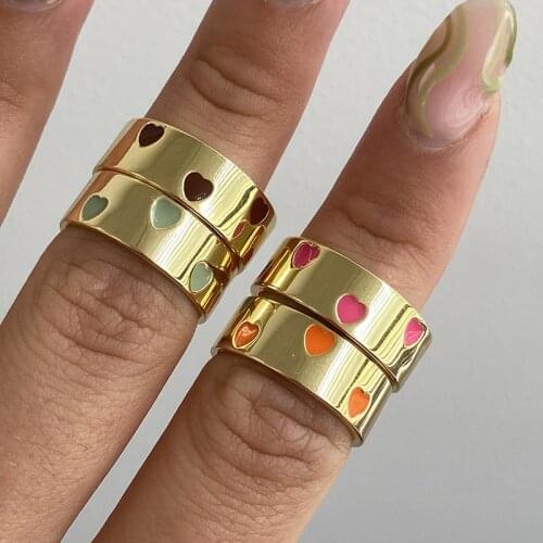 New Ins Vintage Colorful Multiple Love Heart Ring Simple Metal Drop Oil Heart Rings For Women Girls Fashion Jewelry Gifts