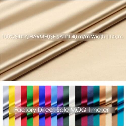100% SILK CHARMEUSE SATIN 114cm width 40momme Silk Fabric Meter Heavy Silk Fashion Fabric Silk Coat Material MOQ 1 meter
