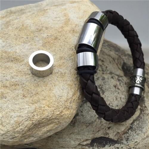 12.44*7mm 316l Stainless Steel Shining Small Cylinder Bead Fit Original Charm Leather Bracelet DIY Jewelry Making (Only Bead)