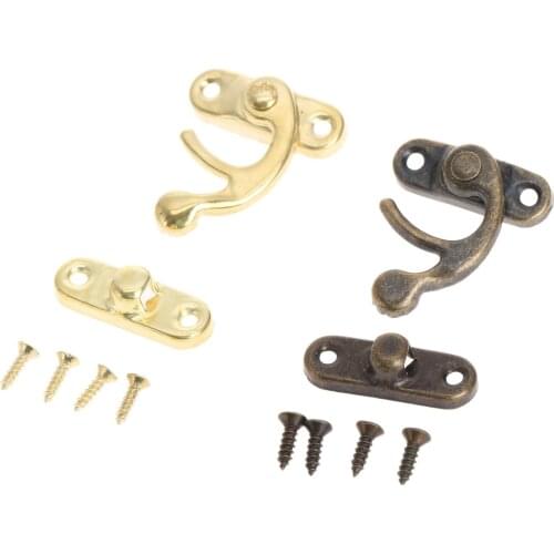 12Pcs/lot Hasp Latch Hook Antique Bronze/Gold Metal Vintage Hasps Decorative Jewelry Wooden Box Case Horn Buckles screws 28x28mm