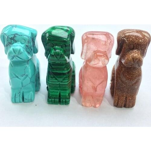2inch animal statuette natural stone dog shape hand carved crystal figurine healing palm stone for pink gift