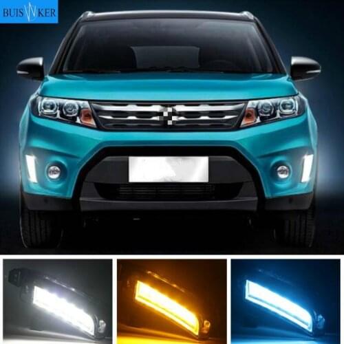 2PCS Car LED Daytime Running Light DRL Fog lamp with yellow Turn Signal For Suzuki Vitara 2015 2016 2017 2018 2019 2020