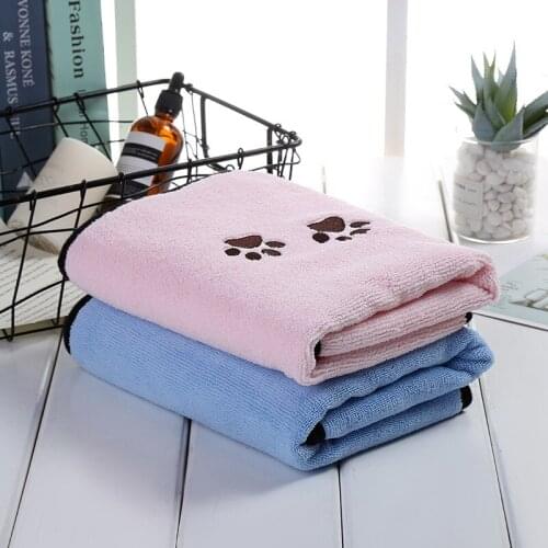 Dog Bath Absorbent Fast Drying Dog Towel Durable Microfiber Embroidery Paw Print Pet Bathing Hair Dry Towel