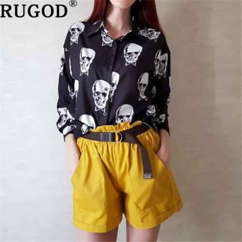 RUGOD fashion print blouse women new streetwear skull print long sleeve blouse spring summer top shirt harajuku female chic top