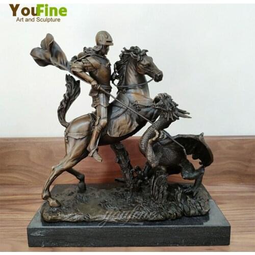Bronze Warrior Sculpture Medieval Bronze knight Statue Western Vintage Art Crafts With Marble Base For Home Decoration Ornament