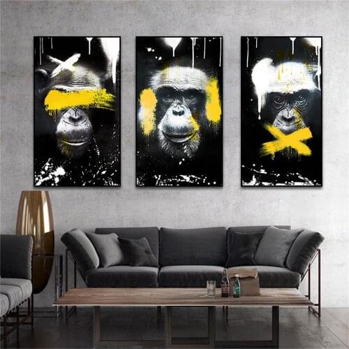 Black Monkey with Colorful Mark Canvas Painting Abstract Animals Posters and Print Modern Wall Art Picture for Living Room Decor