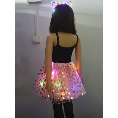 Girls Baby Glow Party Lighted Dot Tutu Skirt Crown Costume Bunny Cat Fox Cosplay Birthday Christmas Led Clothes Fancy Dress