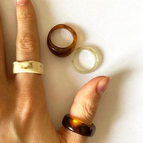 FAMSHIN Vintage Transparent Resin Colorful Rings For Women Colorful Acrylic Geometric Irregular Ring Set For Girl Korea Jewelry