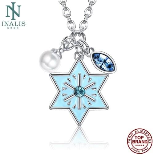 INALIS Sea Blue Color Six Pointed Star Pendant Necklaces Elegant And Refined Charm Zircon Women Necklace Birthday Jewelry Gift