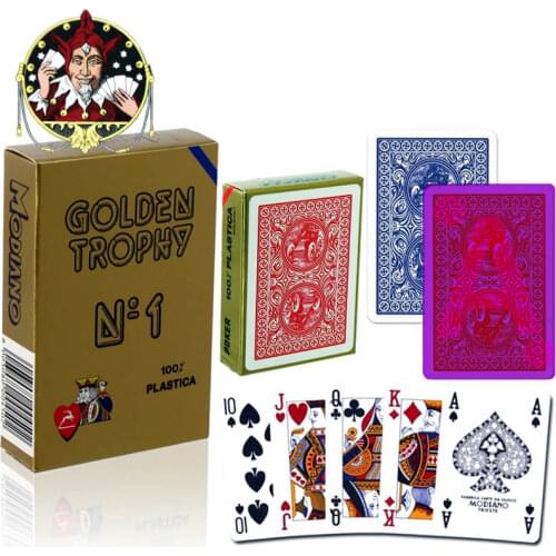 Magic Modiano Poker Cheating Marked Cards Golden Trophy Plastic Invisible Playing Cards for Poker Games and Magic Tricks