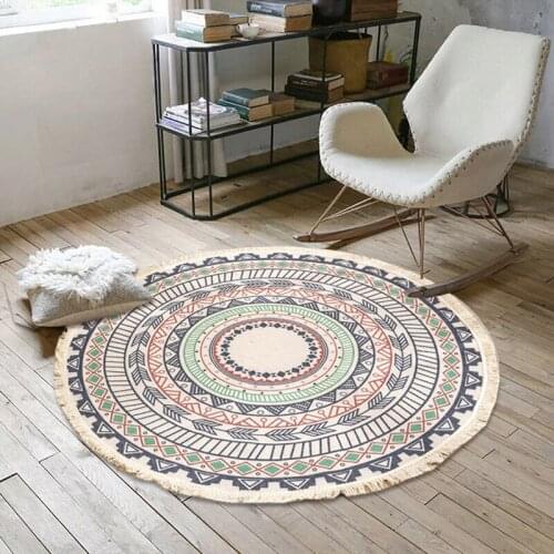 Round Black Rug Boho Bohemian Style Geometric Indoor Machine Washable Cat Small Rugs and Carpets for Home Living Room Decoration