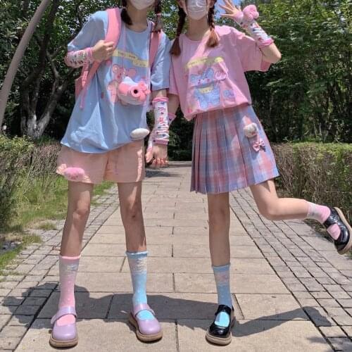 Kawaii clothes bear cute pattern printing Harajuku vintage aesthetic T-shirt y2k tops Aesthetic fashion casual womens T-shirts