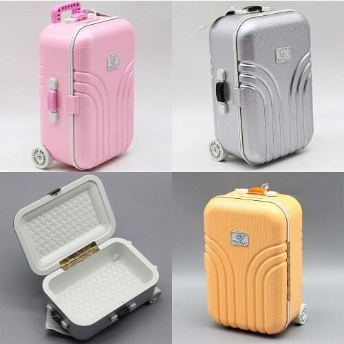 Mini Doll Miniature Rolling Luggage Business Trolley Suitcase Women Travel Case Doll House Accessories For 1/4 1/6 Dolls