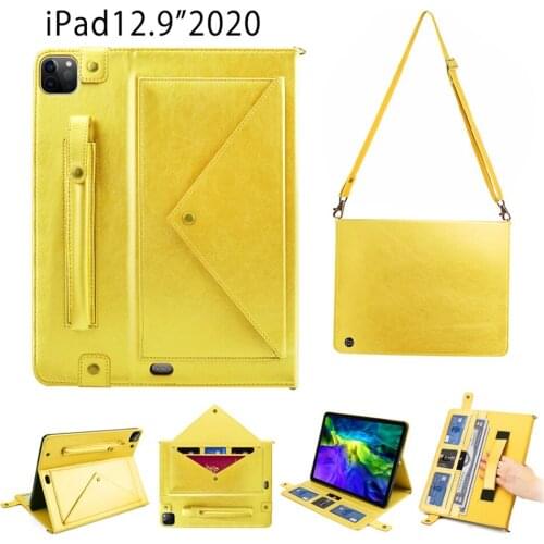 Multifunction Bags Tablet Case for IPad Pro 12.9 2020 12.9 Inch Cover Leather Stand Shell with card Pen slot Funda + Neck Strap