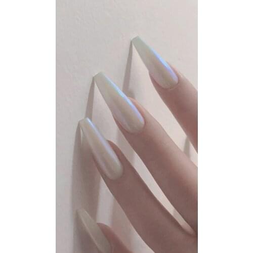 Press on Fake Nails with Designs Pearl White Full Cover Stiletto Nail French Ballerina Wearable Tips Nails Coffin Nail Art