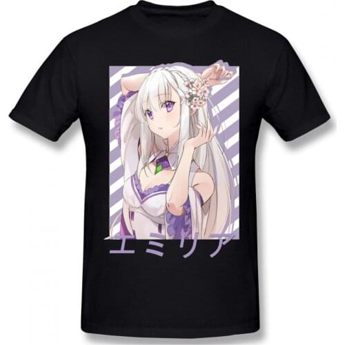 New Summer Emilia T-Shirt Cotton Re Zero Starting Life in Another World Satella Puck Rem Anime Ofertas Men TShirt