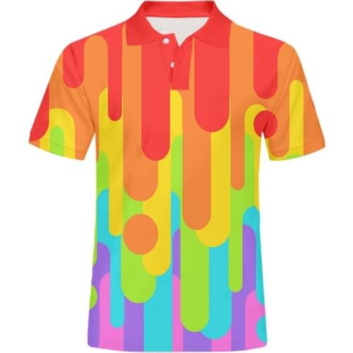 OGKB EU/US Size Rainbow Colorful Stripe Polo Shirt Mens Short Sleeve Shirt 3D Printed Shirt Summer Hot Shirt Dropshipping