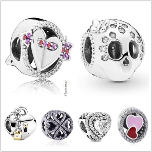 Original 925 Sterling Silver Two-tone Heart & Lock Key Charm Beads Fit Pandora Bracelet & Necklace Jewelry