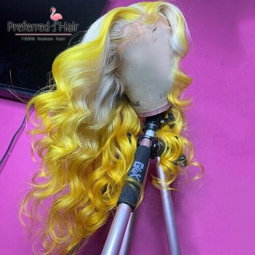 Preferred Pre Plucked Yellow Highlight Wig Brazilian Remy Ombre Human Hair Wig Transparent Lace 13x4 Lace Front Wig For Women