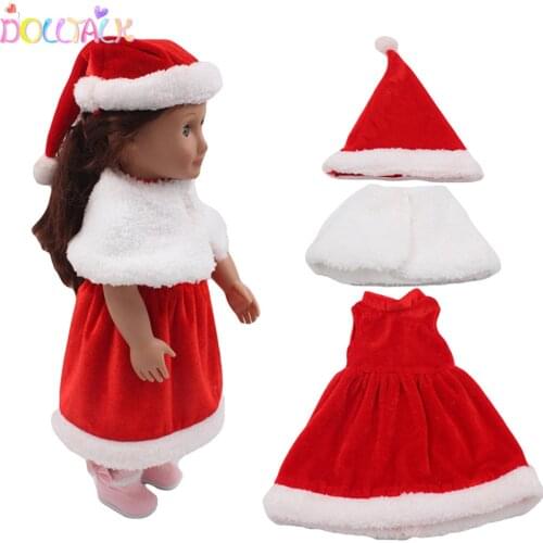 Christmas Baby New Born Girl Doll Dress Set With Shawl Red Cute Doll Clothes For 18" American Doll Accessories Birthday Gift